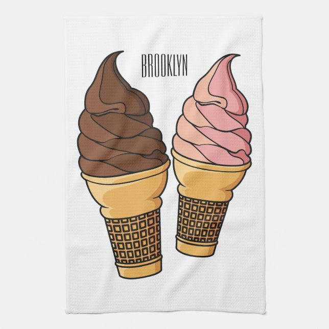Ice cream cone cartoon illustration  tea towel (Vertical)