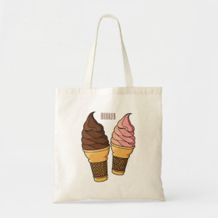 Ice cream cone cartoon illustration tote bag
