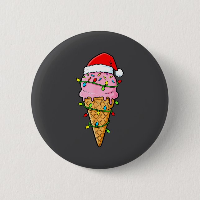 Ice Cream Cone Christmas Lights Santa Hat Food Xma 6 Cm Round Badge (Front)