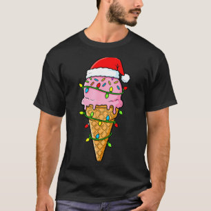 Ice Cream Cone Christmas Lights Santa Hat Food Xma T-Shirt
