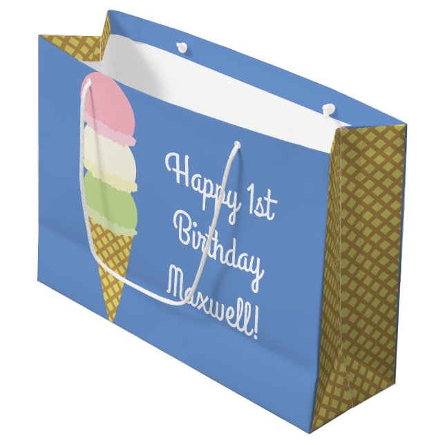 Ice Cream Cone Cute 1st Birthday Gift Bag (Front Angled)