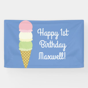 Ice Cream Cone Cute 1st Birthday Party Banner
