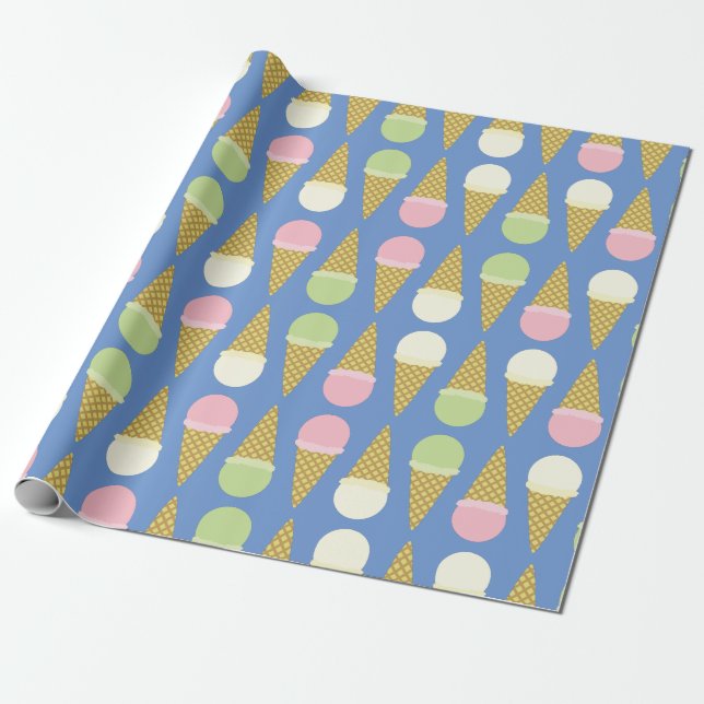 Ice Cream Cone Cute 1st Birthday Wrapping Paper (Unrolled)