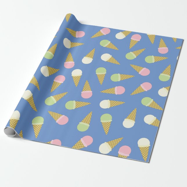 Ice Cream Cone Cute 1st Birthday Wrapping Paper (Unrolled)