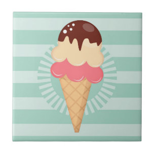 Ice Cream Cone - Cute Chocolate Vanilla Mint Green Ceramic Tile