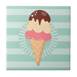 Ice Cream Cone - Cute Chocolate Vanilla Mint Green Ceramic Tile