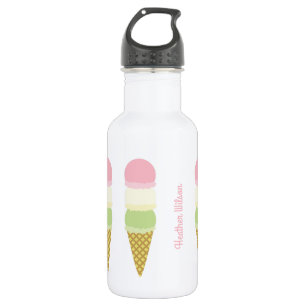 Ice Cream Cone Cute Kids Water Bottle with Name
