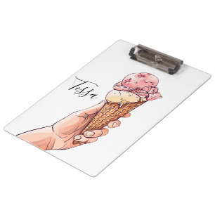 Ice Cream Cone Design Monogram Name Clipboard