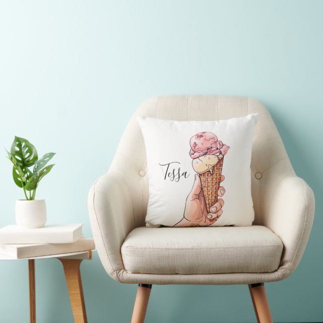 Ice Cream Cone Design Monogram Name Cushion (Chair)