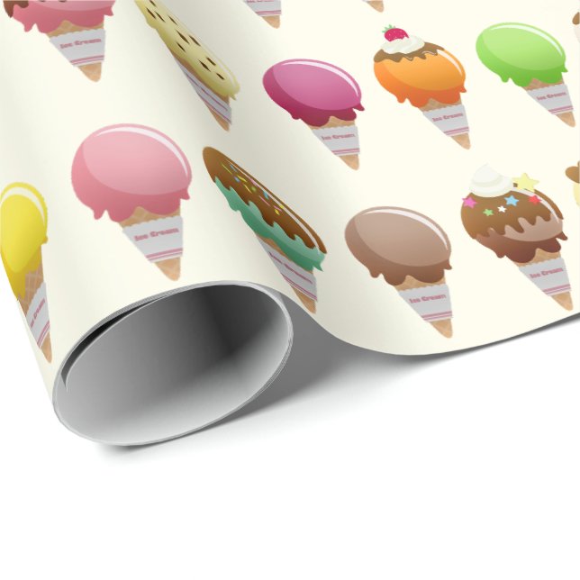 Ice Cream Cone Flavours Pattern Wrapping Paper (Roll Corner)