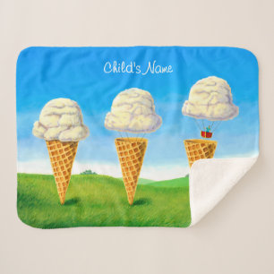 Ice Cream Cone - Hot Air Balloon Whimsical Art Sherpa Blanket