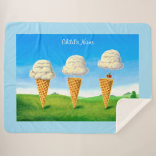 Ice Cream Cone - Hot Air Balloon Whimsical Art Sherpa Blanket