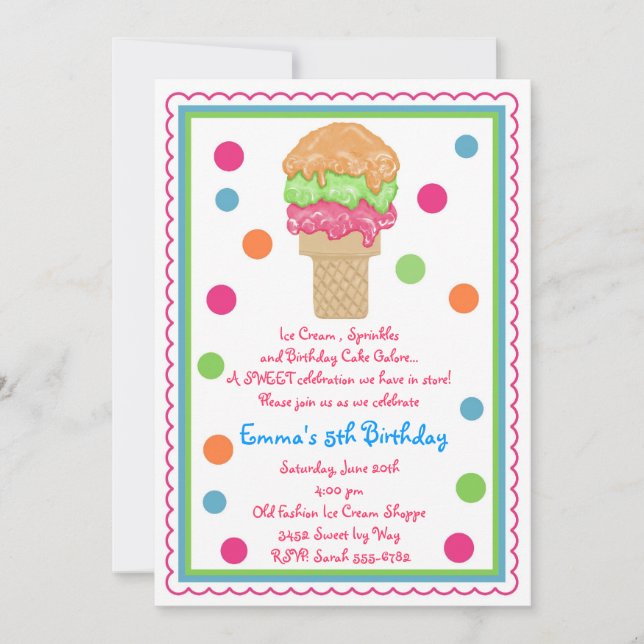 Ice Cream Cone Invitations (Front)