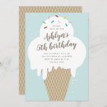 Ice cream cone kids blue birthday party invitation<br><div class="desc">A fun children's birthday party invite featuring hand drawn ice cream cone and rainbow sprinkles. All text is editable so you can change the font,  colour,  placement and wording to make this invitation suite your needs.</div>