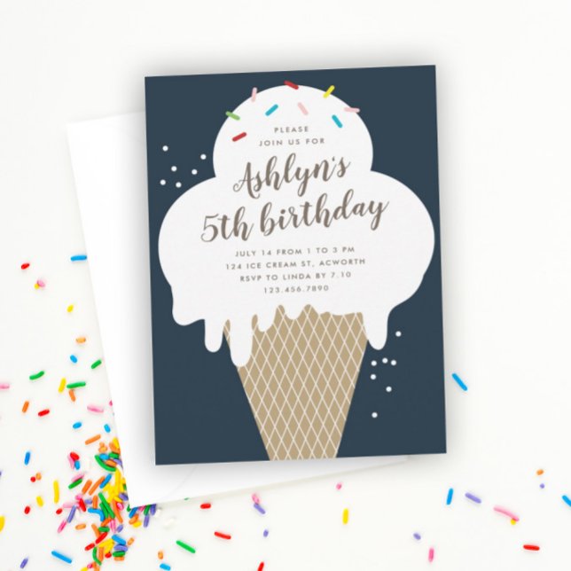 Ice Cream Cone Kids Blue Birthday Party Invitation (Creator Uploaded)