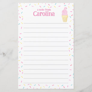 Ice Cream Cone Kids Lined Letter Writing Paper