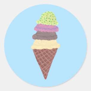 Ice Cream Cone Mint Strawberry Chocolate Vanilla Classic Round Sticker