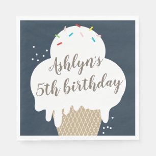 Ice Cream Cone Navy Blue Kids Birthday Party Napkin