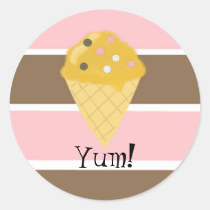 Ice Cream Cone on a Neapolitan Stripe Classic Round Sticker