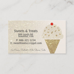 Ice Cream Cone on Ivory Glitter Gradient Business Card