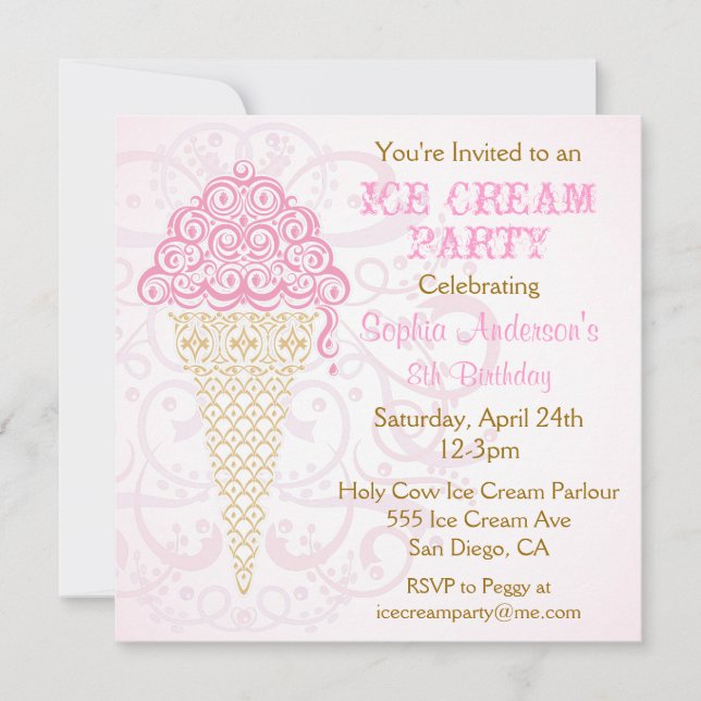 Ice Cream Cone Party Invitation (Front)