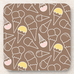 Ice Cream Cone Pattern on Brown Coaster