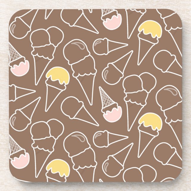 Ice Cream Cone Pattern on Brown Coaster (Front)