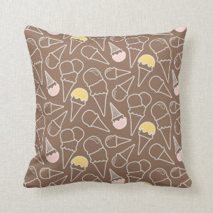 Ice Cream Cone Pattern on Brown Cushion
