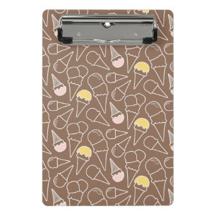 Ice Cream Cone Pattern on Brown Mini Clipboard