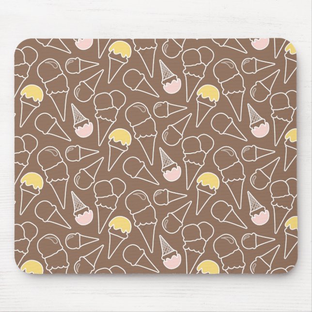 Ice Cream Cone Pattern on Brown Mouse Pad (Front)