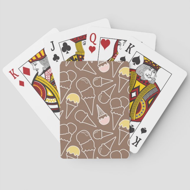 Ice Cream Cone Pattern on Brown Playing Cards (Back)