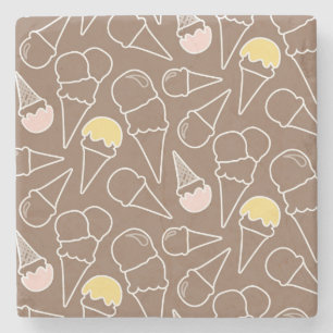 Ice Cream Cone Pattern on Brown Stone Coaster