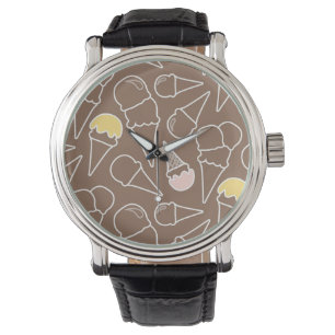 Ice Cream Cone Pattern on Brown Watch