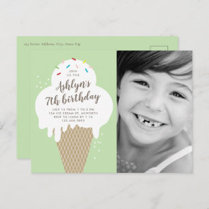 Ice Cream Cone Photo Kids Birthday Party Invitation Postcard