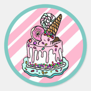 Ice Cream Cone Pink Birthday Cake Sprinkles Classic Round Sticker