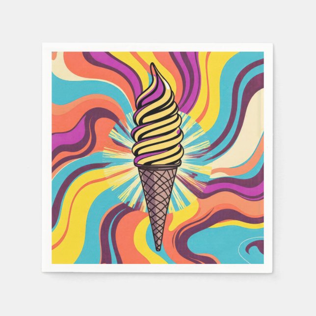 Ice Cream Cone Psychedelic Pop Art Napkin (Front)