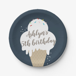 Ice Cream Cone Rainbow Sprinkles Kids Birthday Paper Plate