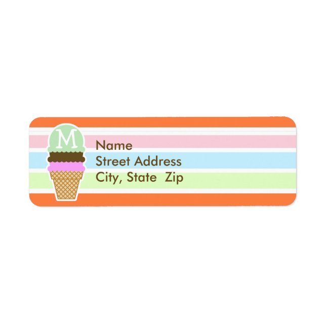 Ice Cream Cone; Retro Neon Rainbow Return Address Label (Front)