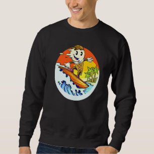 Ice Cream Cone Riding Waves On Surfboard At The Be Sweatshirt