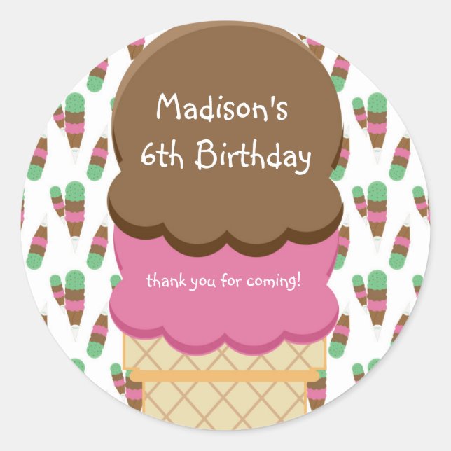 Ice Cream Cone Scoop Birthday Party Sticker (Front)