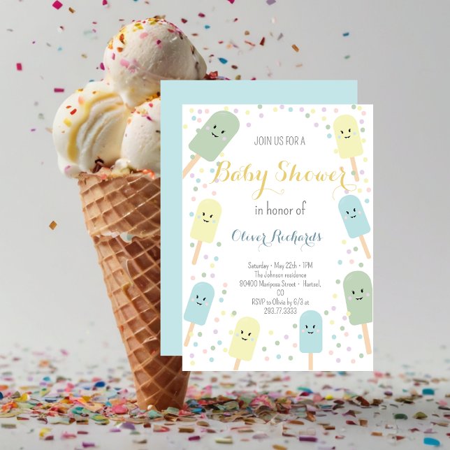 Ice Cream Cone Scoop Confetti Kids Baby Shower  Invitation (Creator Uploaded)