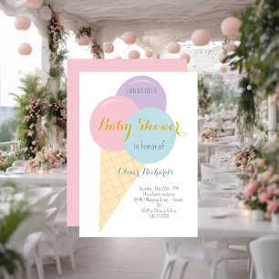 Ice Cream Cone Scoop Kids Baby Shower  Invitation