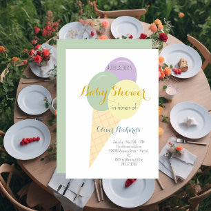 Ice Cream Cone Scoop Kids Baby Shower Invitation