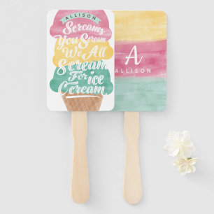 Ice Cream Cone Scoops Treat Bright Birthday Party Hand Fan