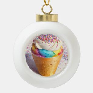 Ice Cream Cone Sprinkles Ceramic Ball Christmas Ornament