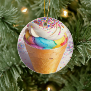 Ice Cream Cone Sprinkles Ceramic Ornament