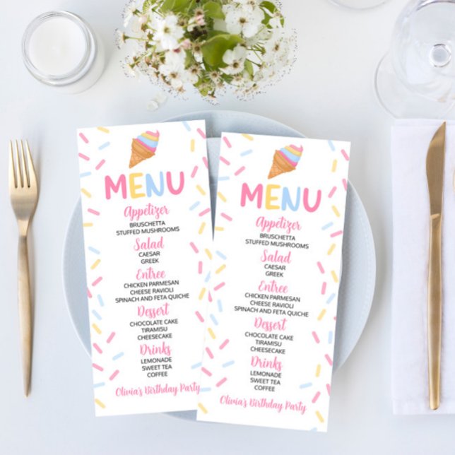 Ice Cream Cone Sprinkles Sweet Birthday Party Food Menu (Creator Uploaded)