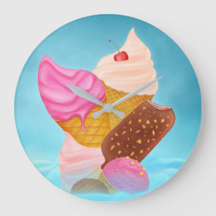 Ice Cream Cone Summer Food Dessert Large Clock