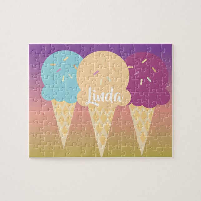Ice Cream Cone Summer Ombre Rainbow Colourful Kids Jigsaw Puzzle (Horizontal)