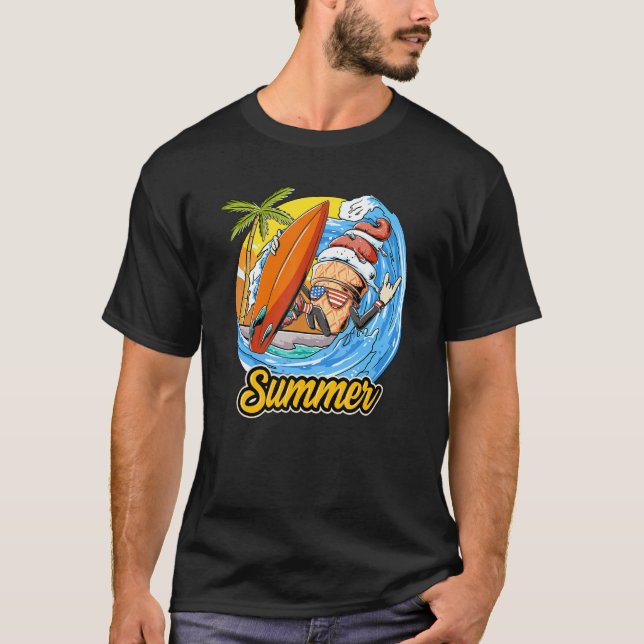 Ice Cream Cone Surfing The Waves Surfer Surfboardi T-Shirt (Front)